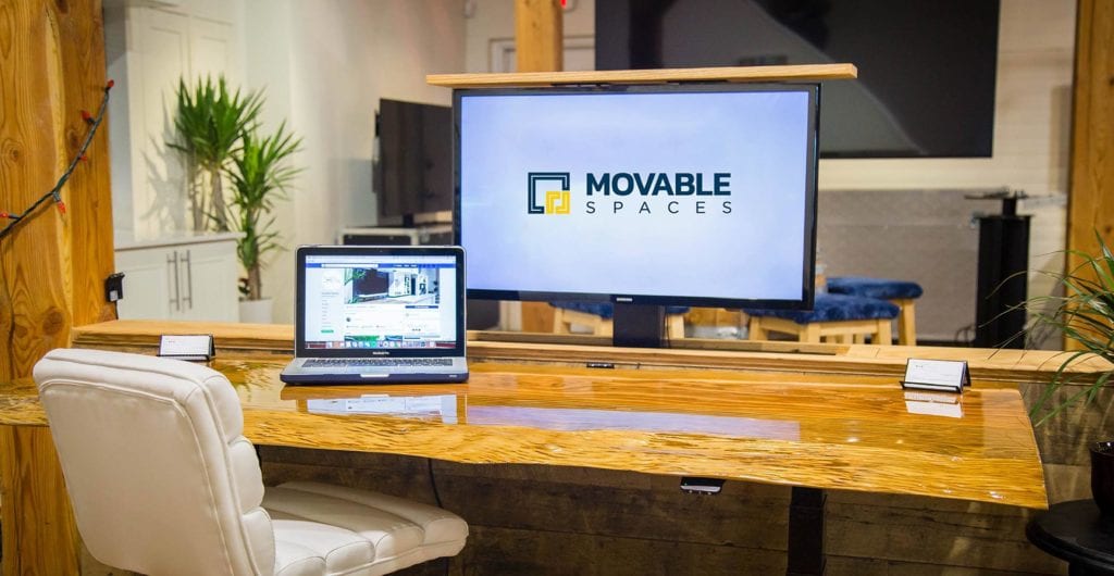 Movable Spaces Ponywall TV Lift and Lift Desk